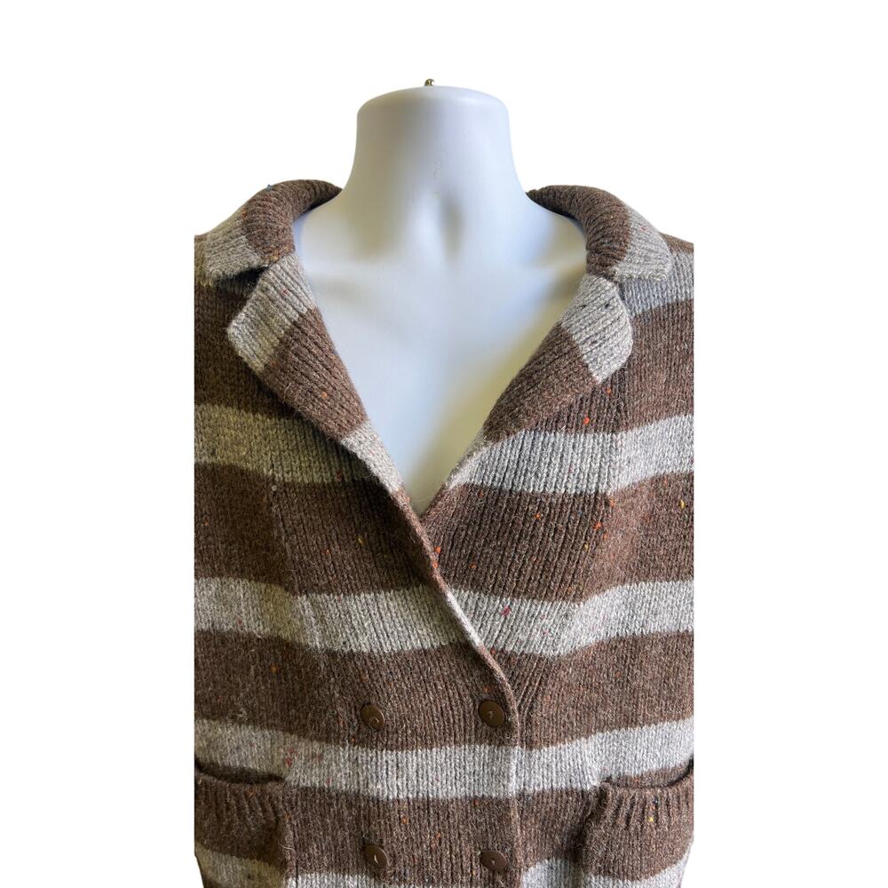 🧶 Vintage Raemar 100% Wool Sweater SZ S Brown Gray Stripe Made Taiwan R.O.C. - Picture 2 of 4